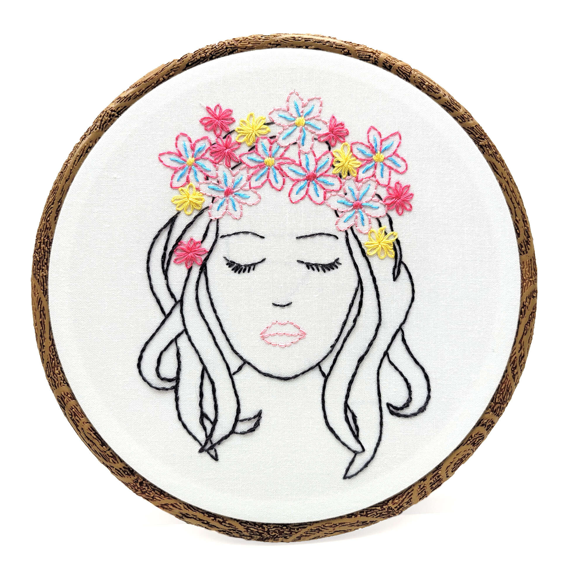 Free Anchor Flower Girl Hand Embroidery Pattern 