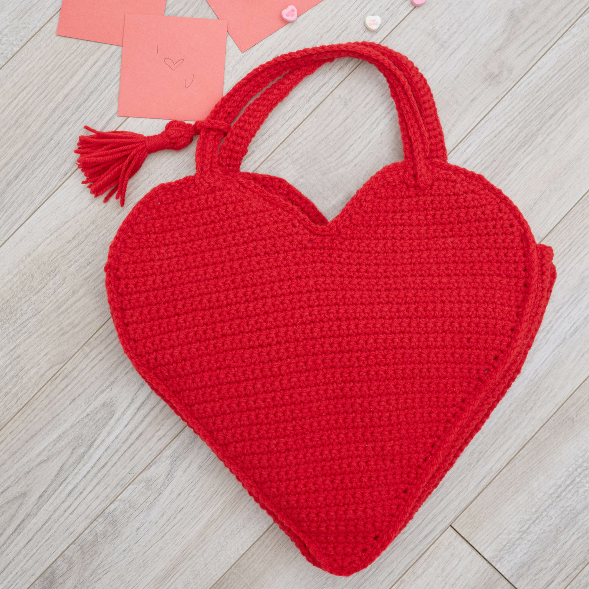 1pc Crochet Heart Design Women's Single Shoulder Tote Bag In Red