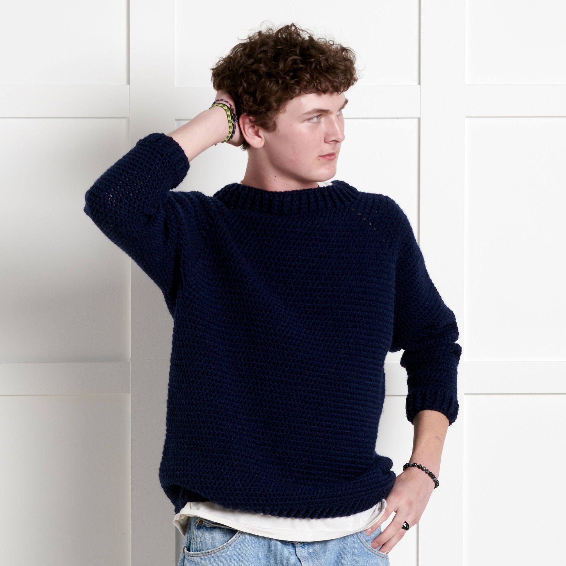 Free Bernat Beginner Down & Around Crochet Pullover Pattern