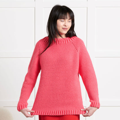 Bernat Beginner Down & Around Crochet Pullover Peony Pink