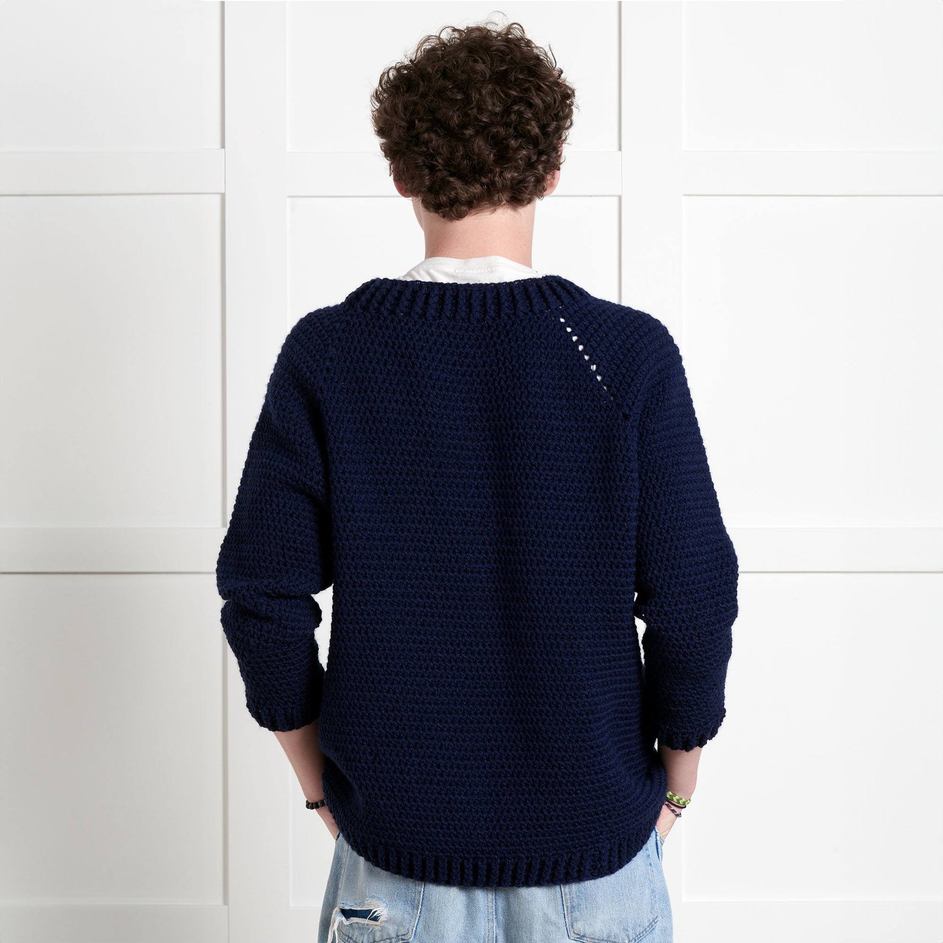 Free Bernat Beginner Down & Around Crochet Pullover Pattern