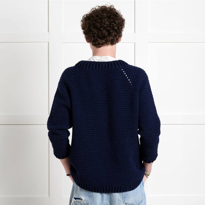 Bernat Beginner Down & Around Crochet Pullover Navy