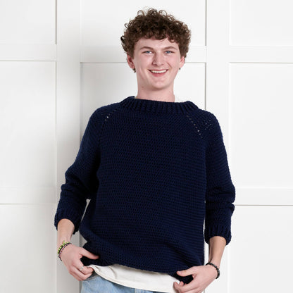 Bernat Beginner Down & Around Crochet Pullover Navy
