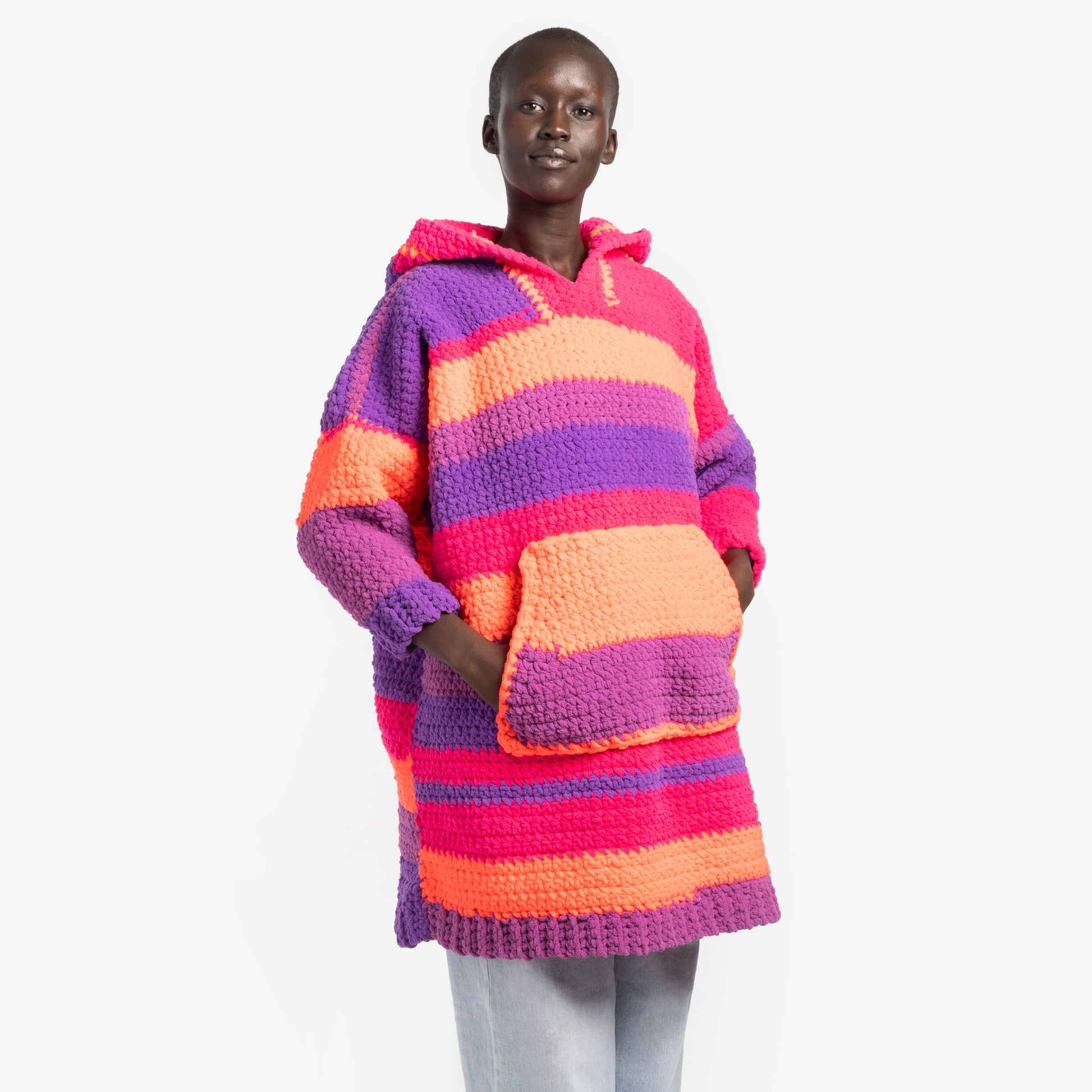 Free Bernat Supersized Stripy & Snug Crochet Hoodie Pattern