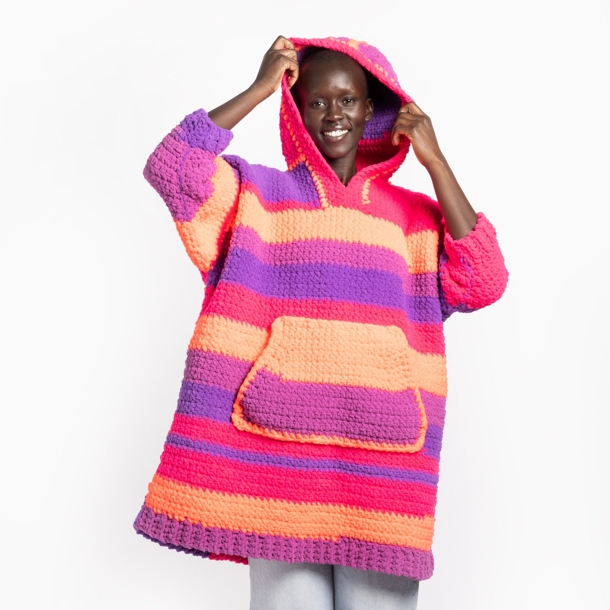 Free Bernat Supersized Stripy & Snug Crochet Hoodie Pattern