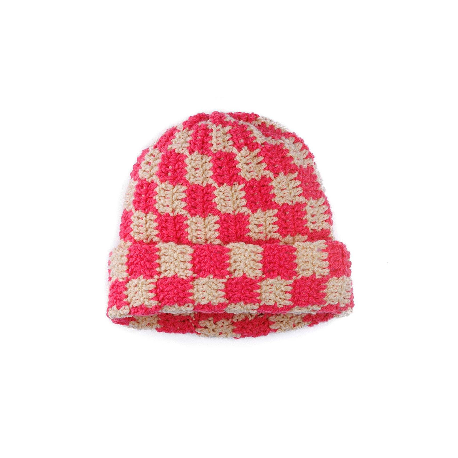 Free Bernat Side-to-Side Checkerboard Crochet Hat Pattern