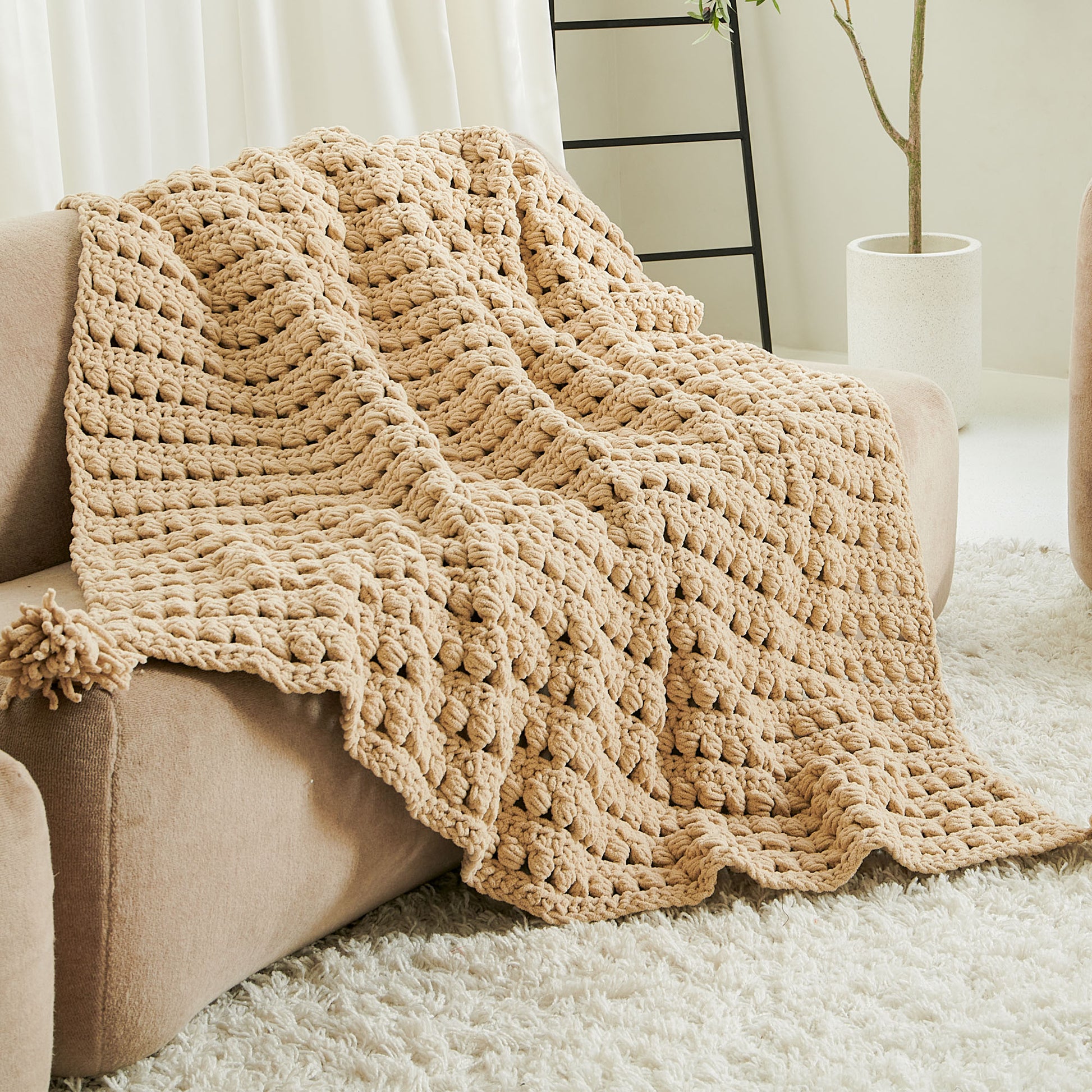 Free Bernat Bead Stitch Stripes Crochet Blanket Pattern