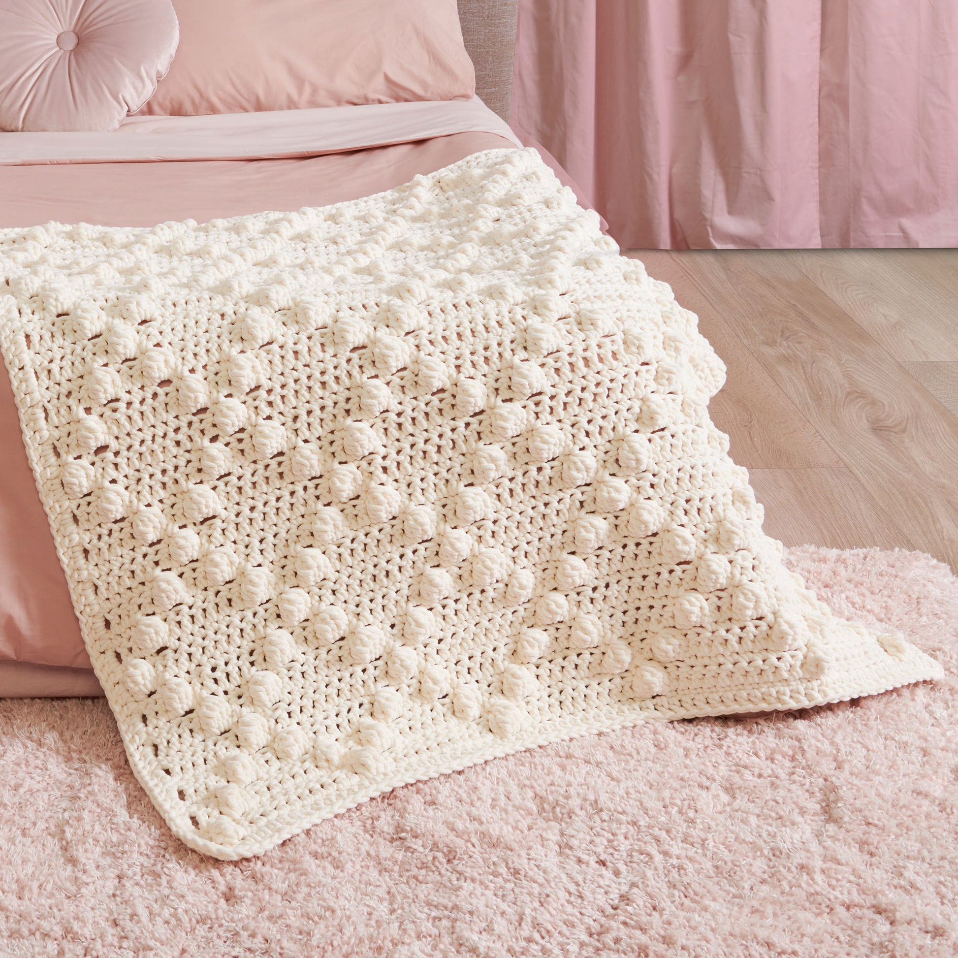 Free Bernat Plush Crochet Bobble Blanket Pattern
