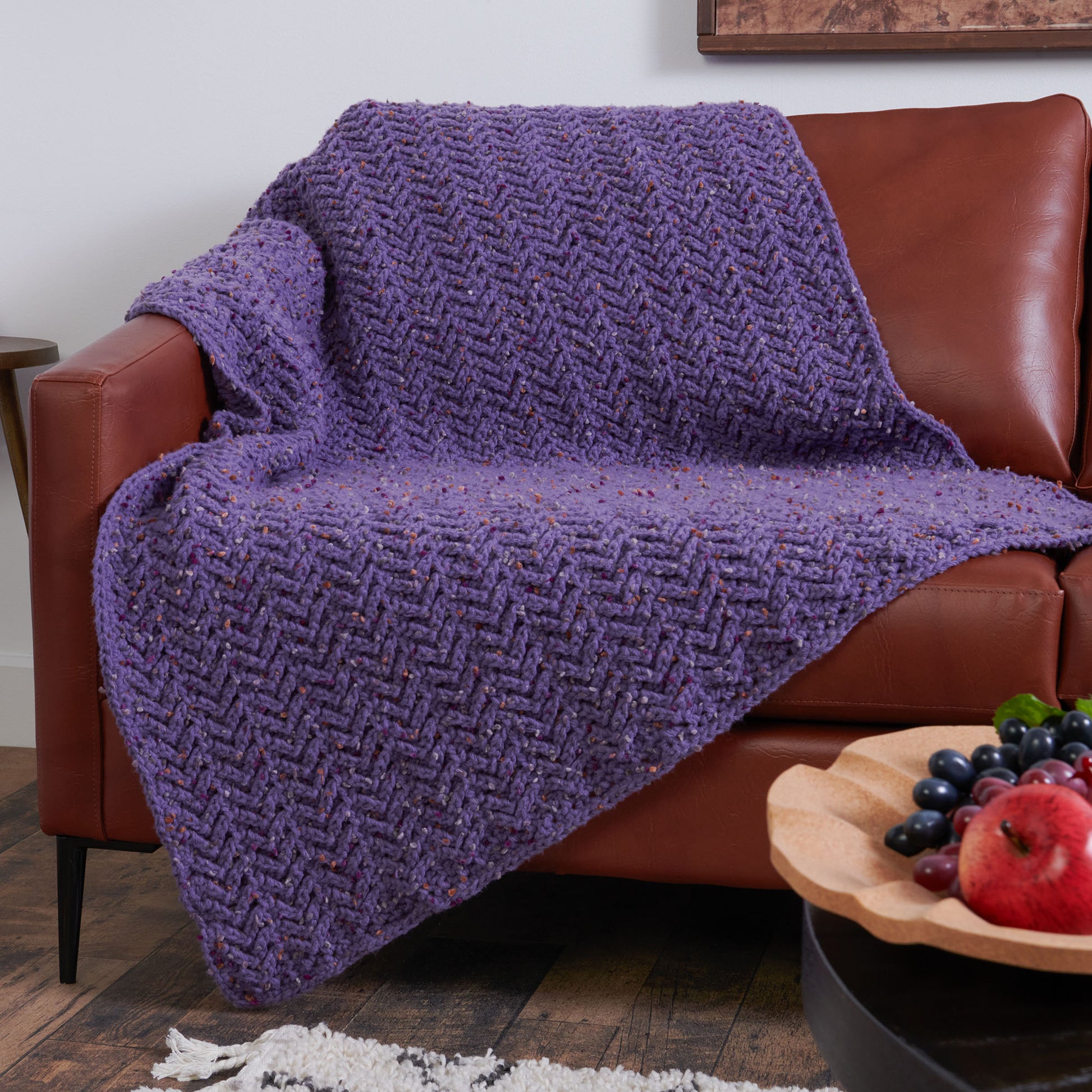 Free Bernat Squishy Herringbone Crochet Blanket Pattern