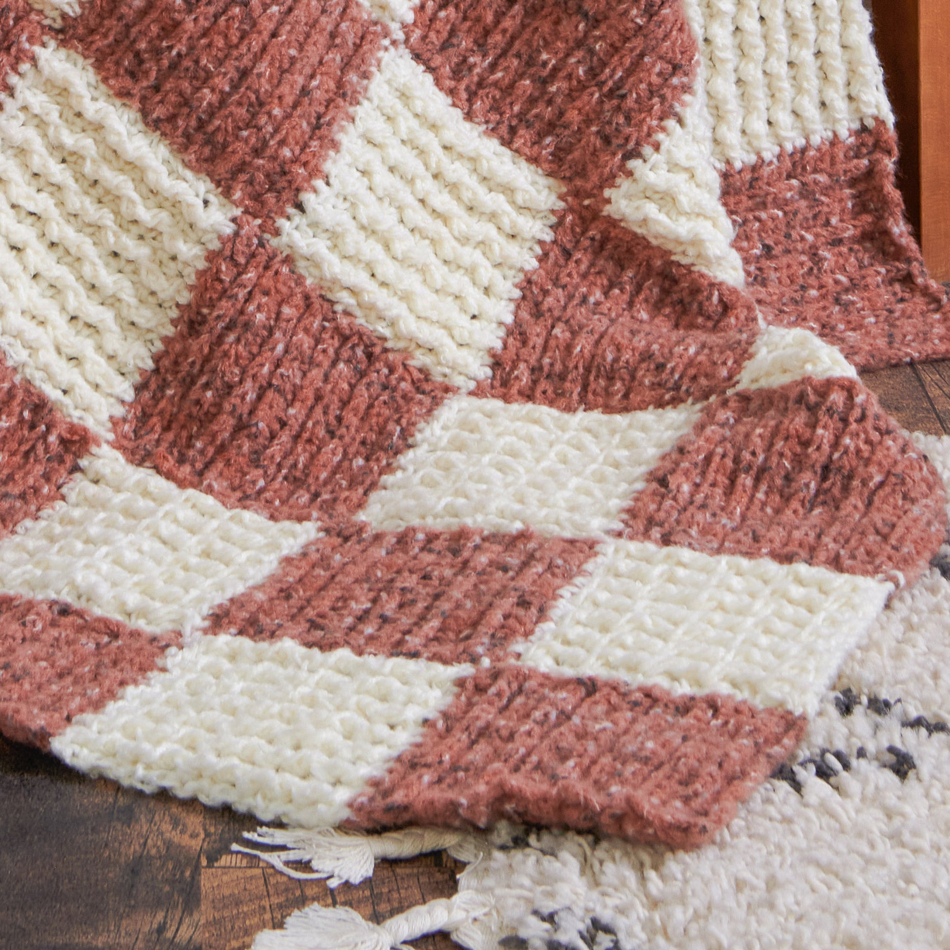 Free Bernat Ribbed Checks Crochet Blanket Pattern