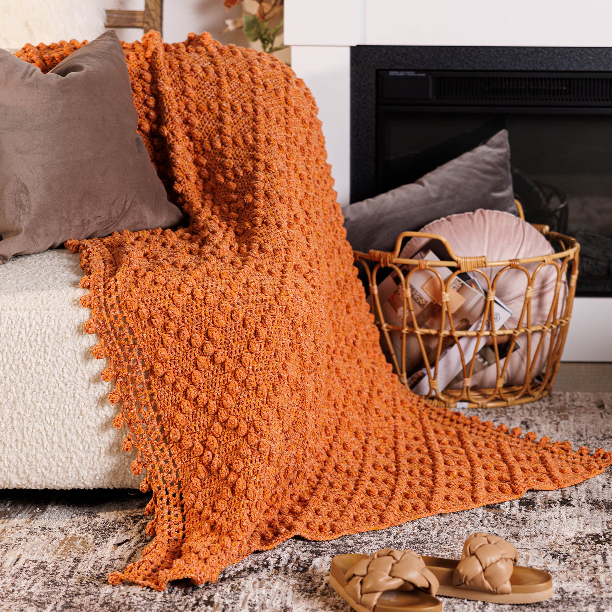 Free Bernat Textured Diamond Crochet Throw Pattern