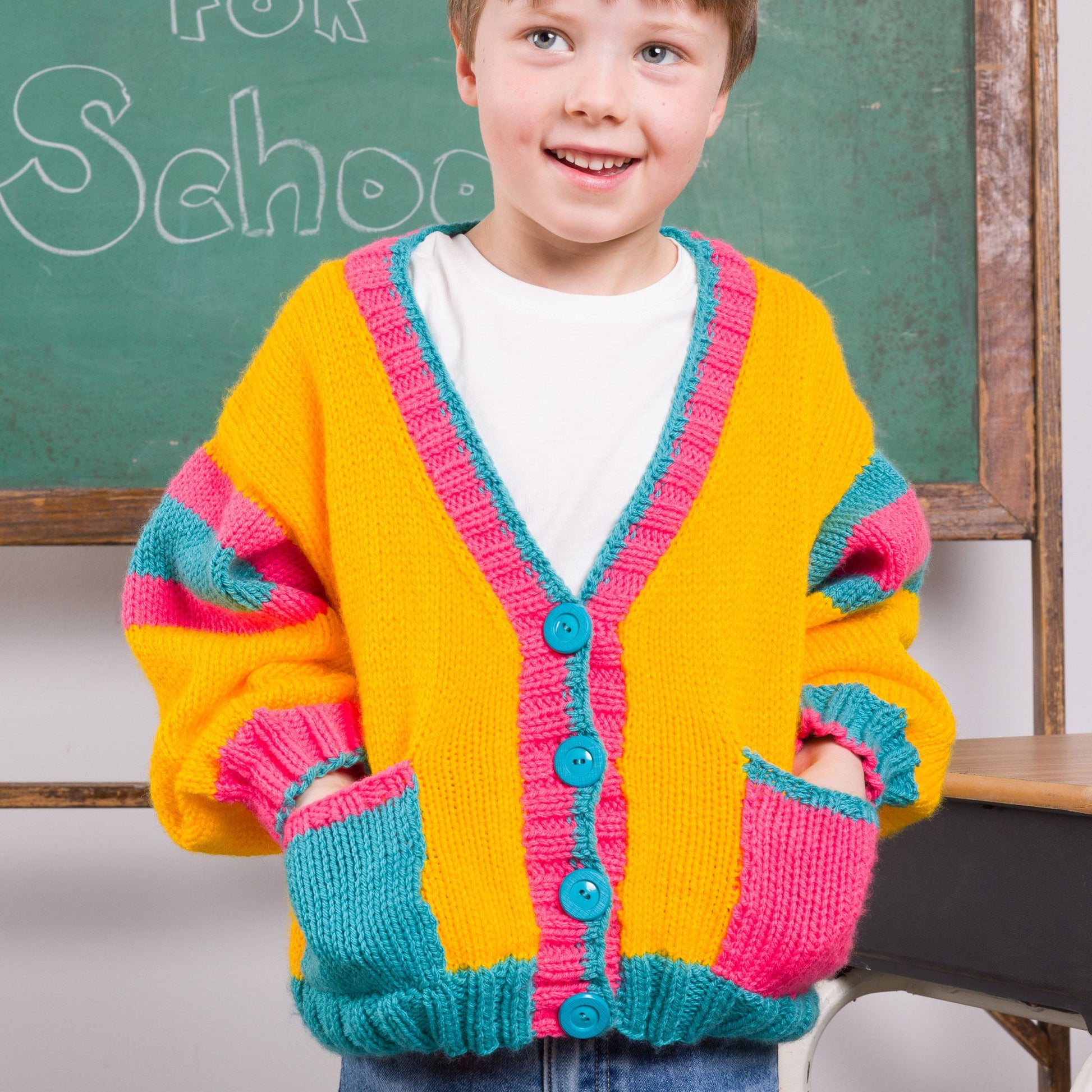 Bernat Bright Student Kids Knit Cardigan