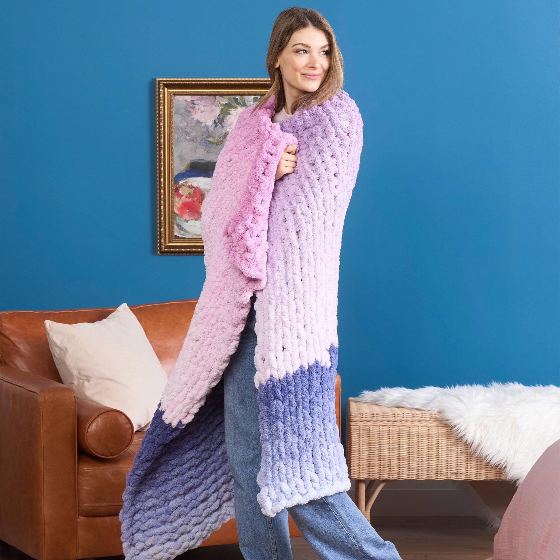 Free Bernat Phasing Spaces Knit Blanket Pattern