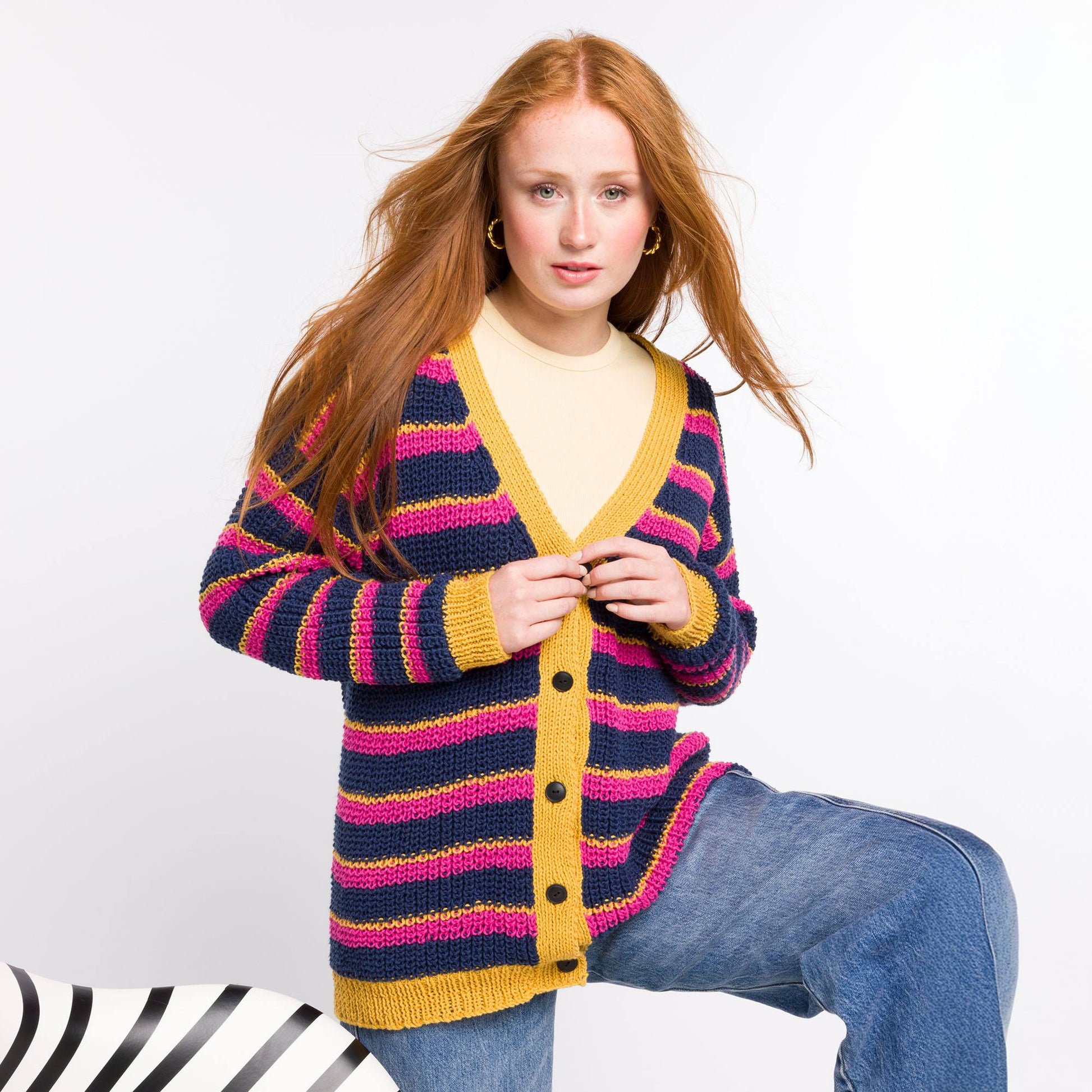 Free Bernat Knit Stripy V-Neck Cardigan Pattern