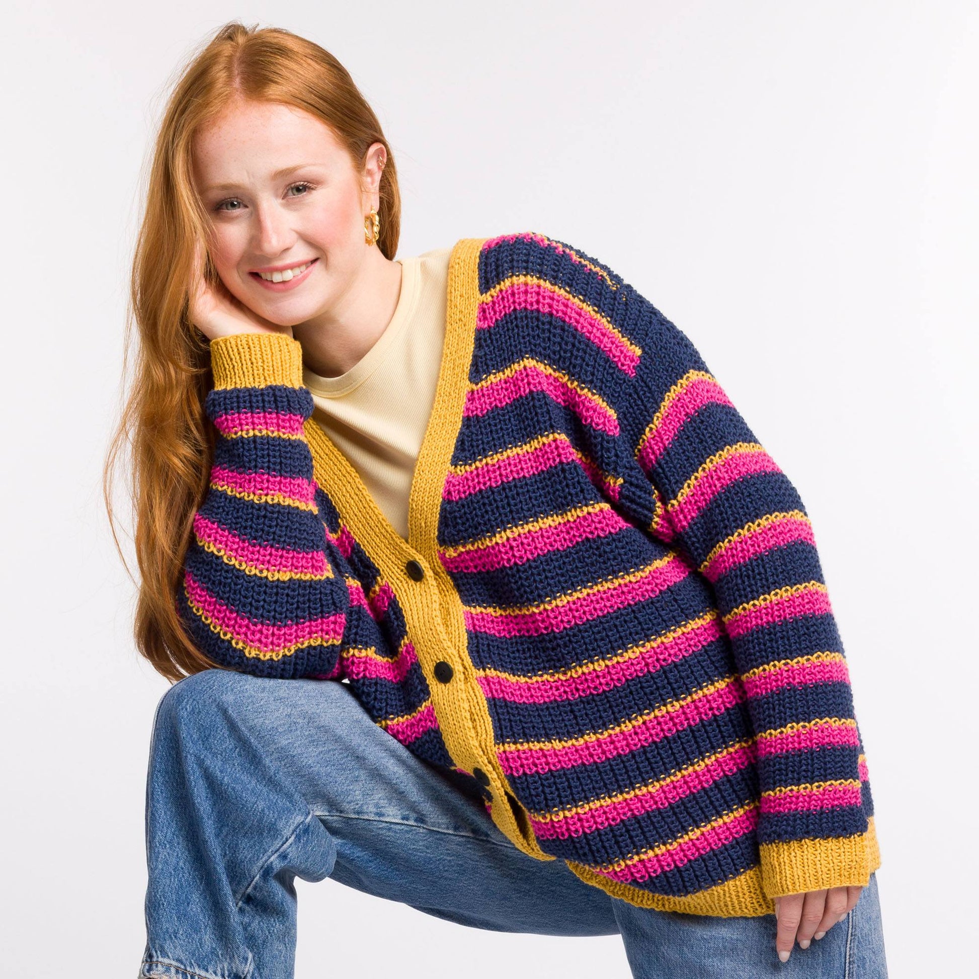 Free Bernat Knit Stripy V-Neck Cardigan Pattern