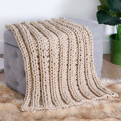 Bernat Plush Big Cozy Rib Table Knit Blanket Craft Blanket made in Bernat Plush Big Yarn