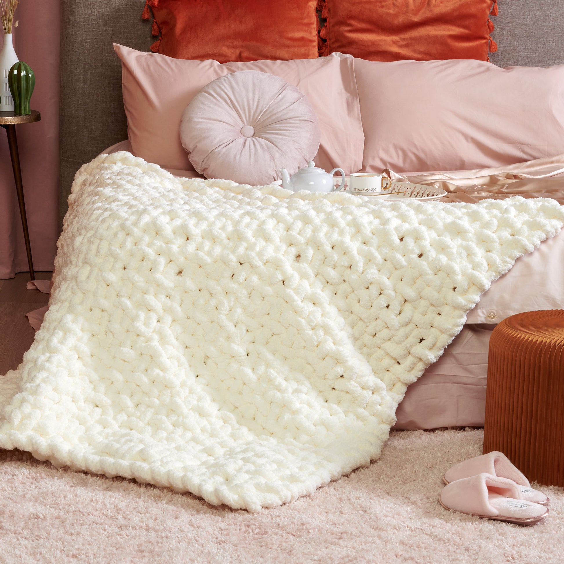 Bernat Extra Thick Seed Stitch Knit Blanket​