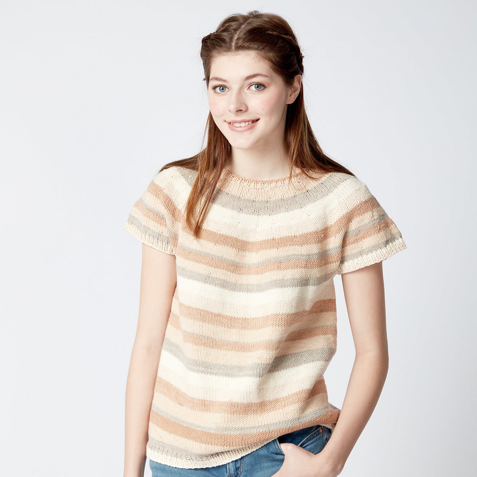 Free Caron Top Down Knit Pullover Top Pattern