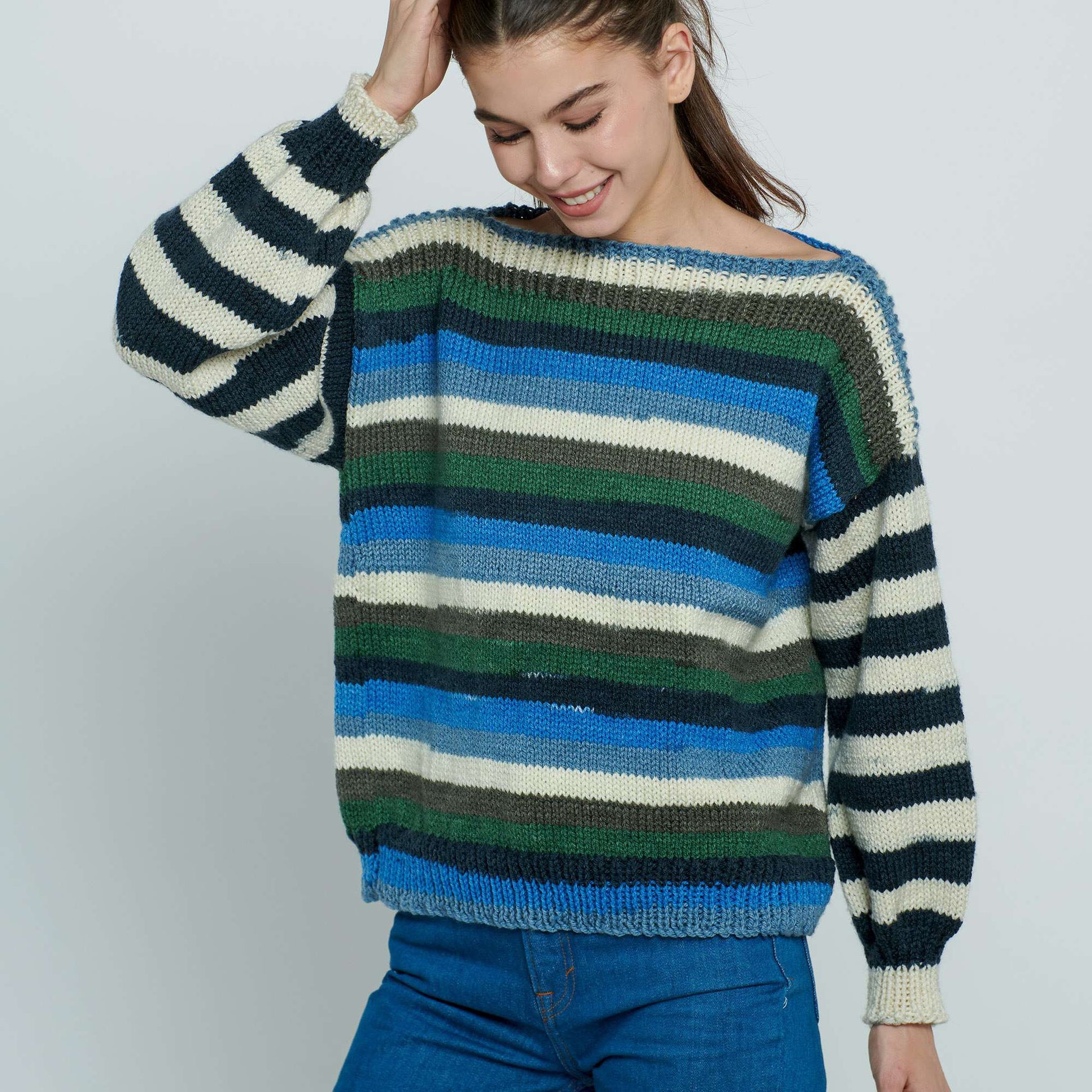 Free Caron Two Tone Striped Knit Pullover Pattern