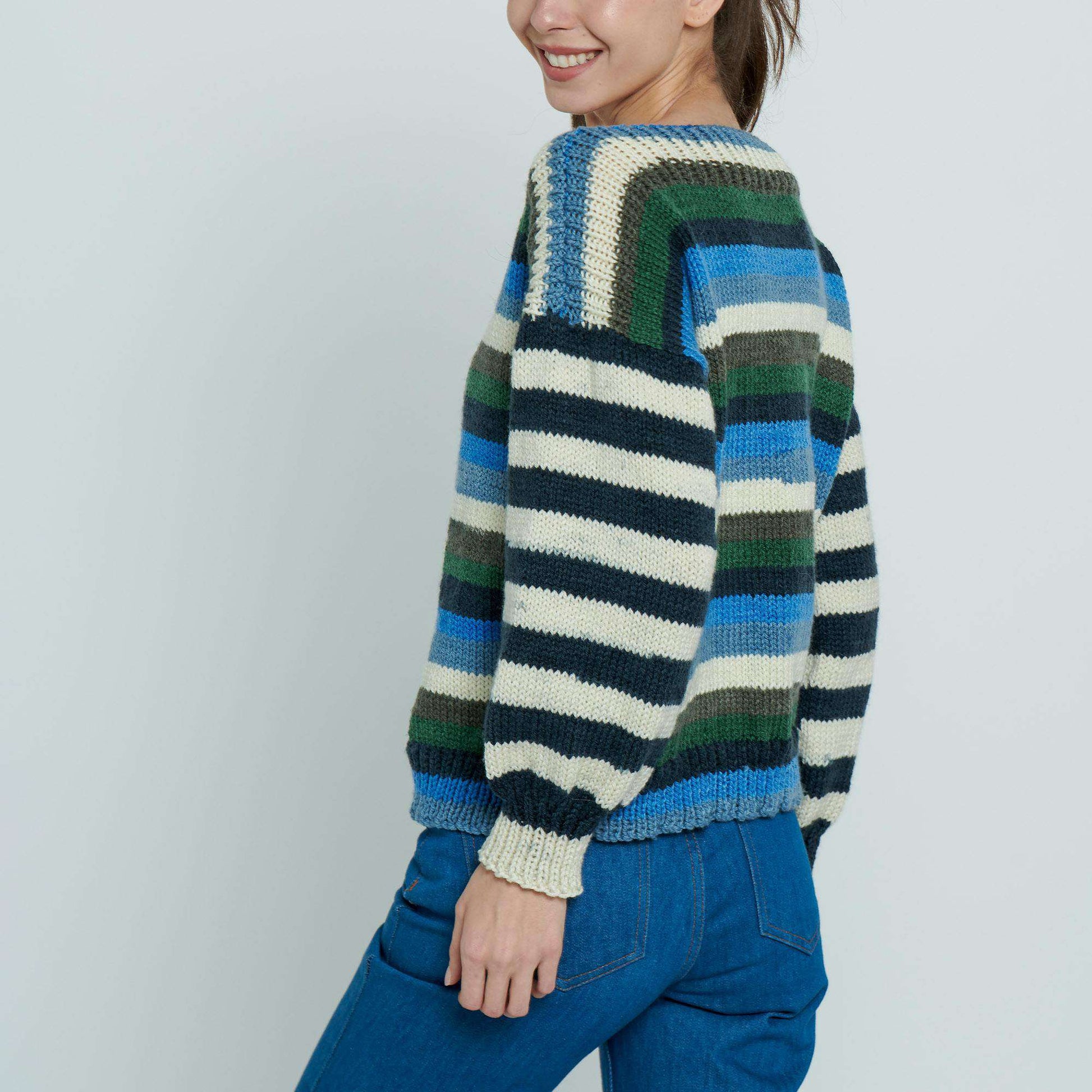 Free Caron Two Tone Striped Knit Pullover Pattern