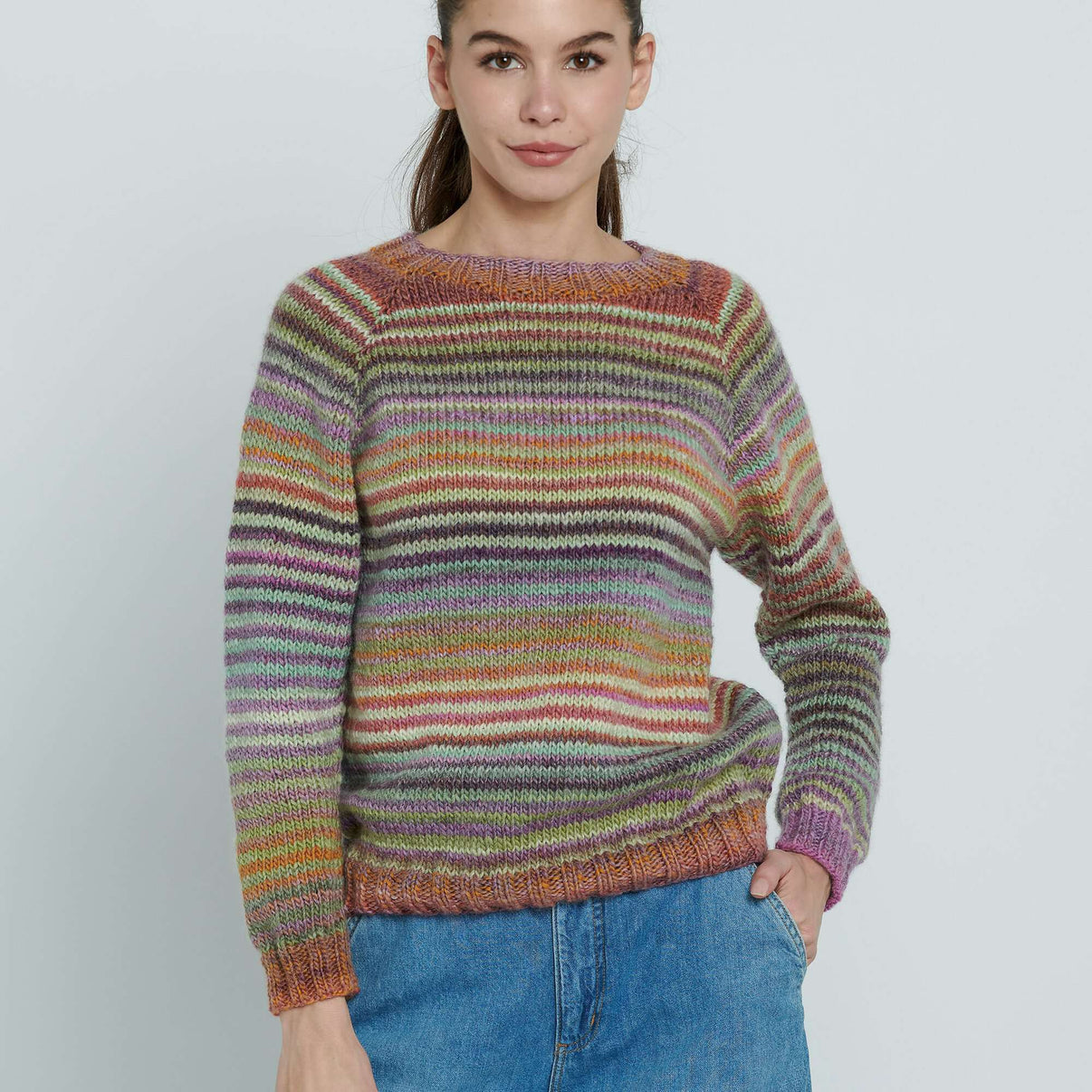 Caron Knit Striped Top Down Sweater | Yarnspirations