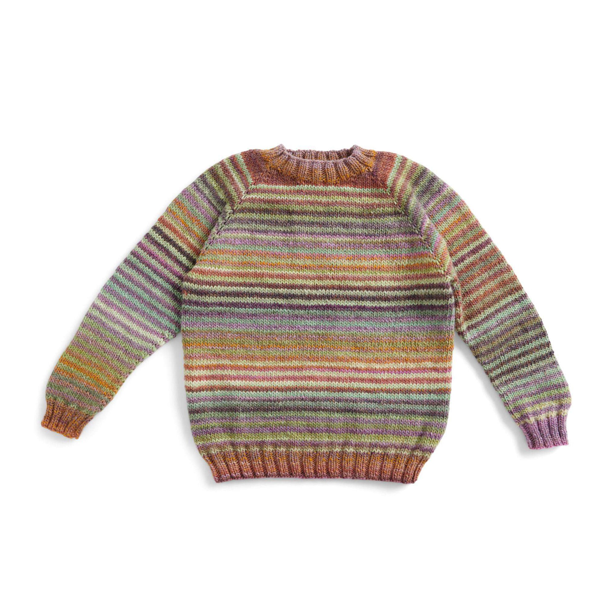 Caron Knit Striped Top Down Sweater Pattern | Yarnspirations