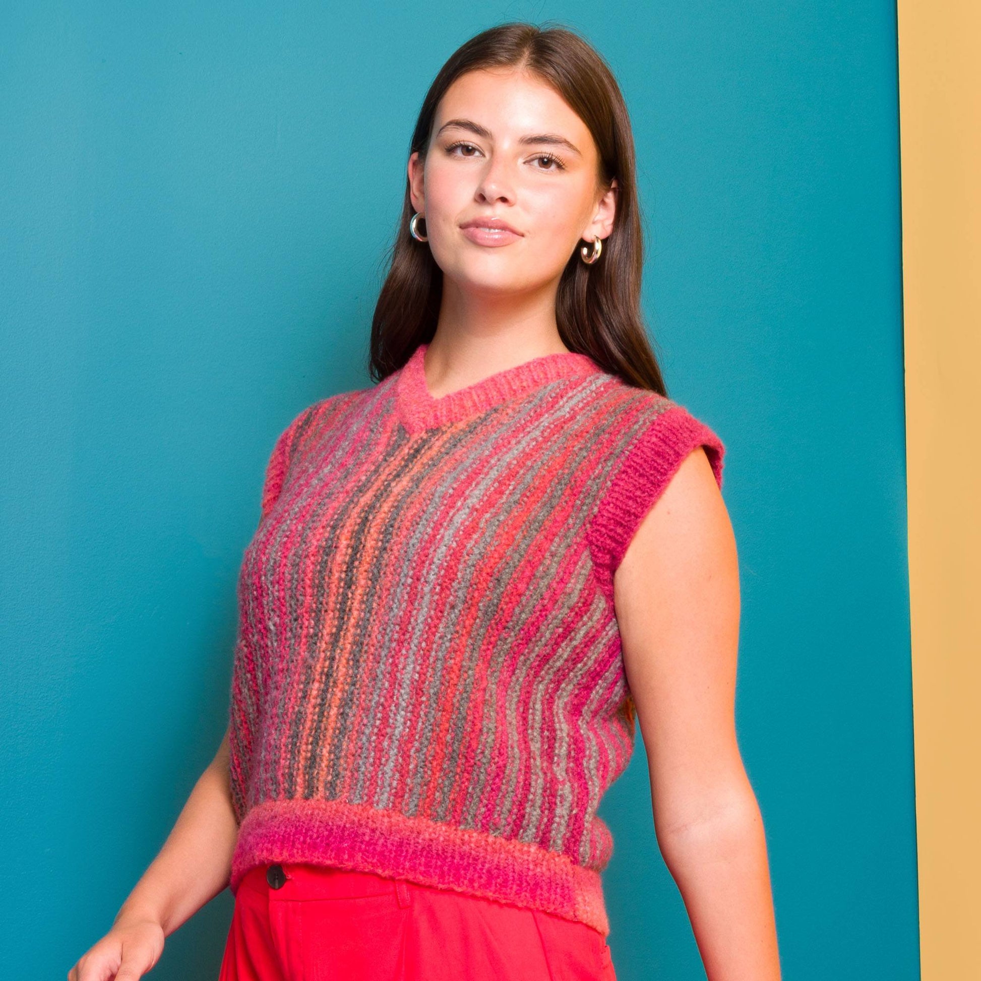 Free Caron Sideways Stripes Knit Vest Pattern