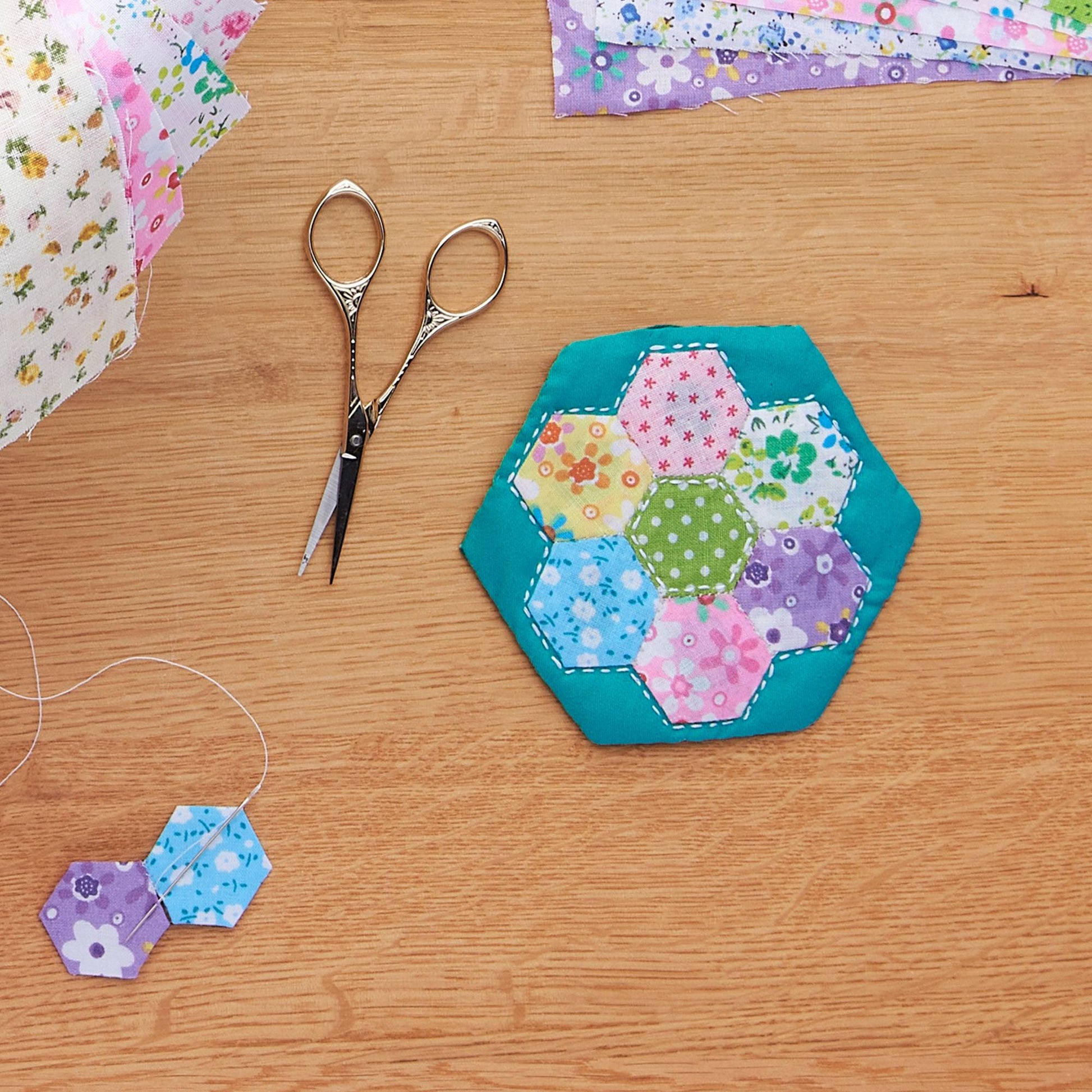 Free Coats & Clark Sewing Paper Pieced Hexagon Coaster Pattern