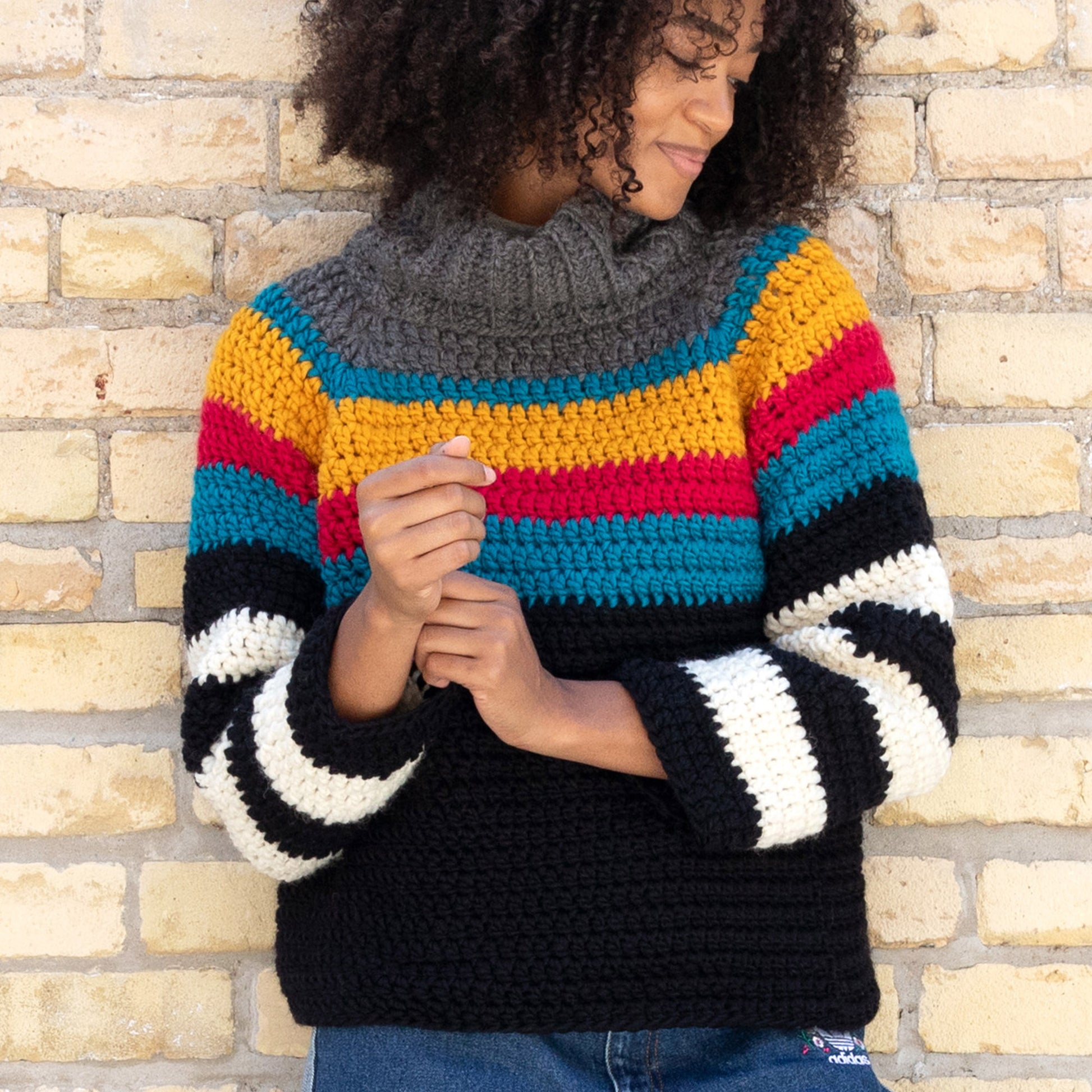 Patons Stripe It Bright Crochet Sweater Pattern Pattern | Yarnspirations