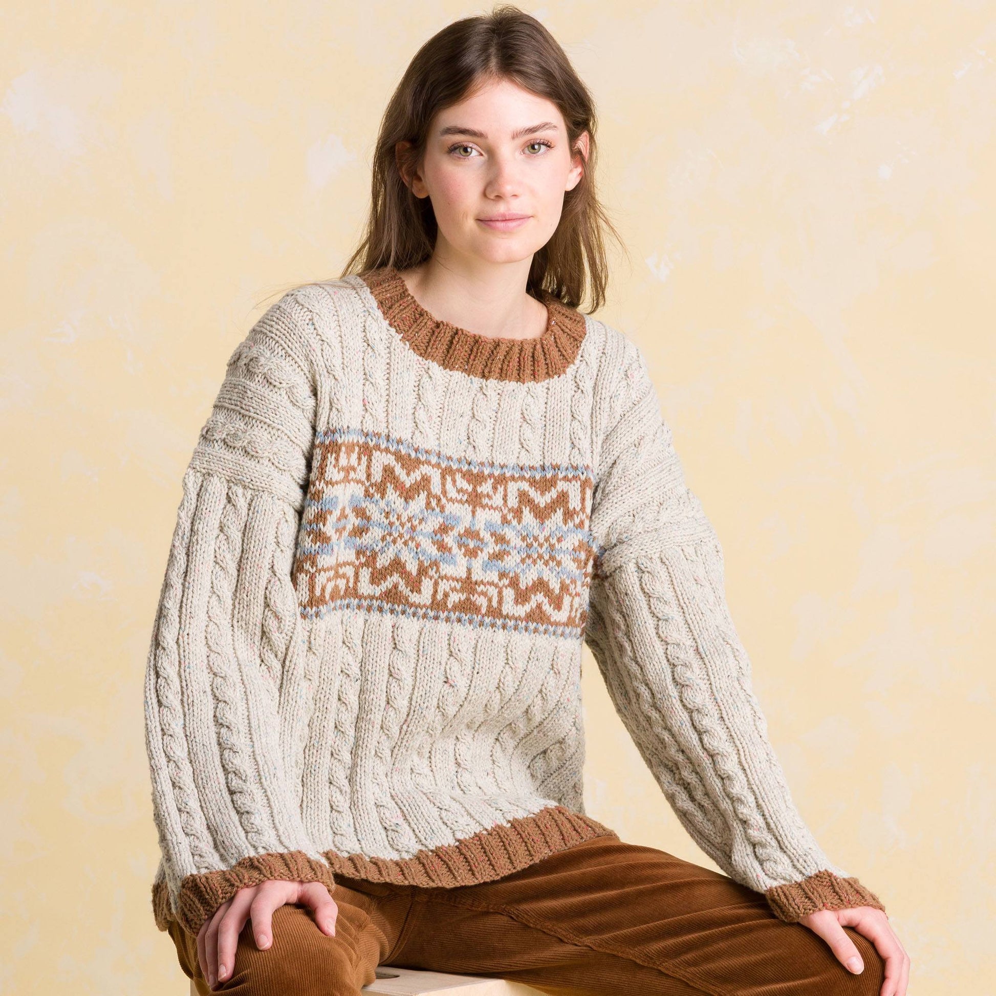 Free Patons Nordic Cabled Knit Pullover Pattern