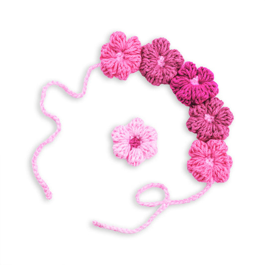 Red Heart Puffy Flower Crochet Hairband & Hair Clips