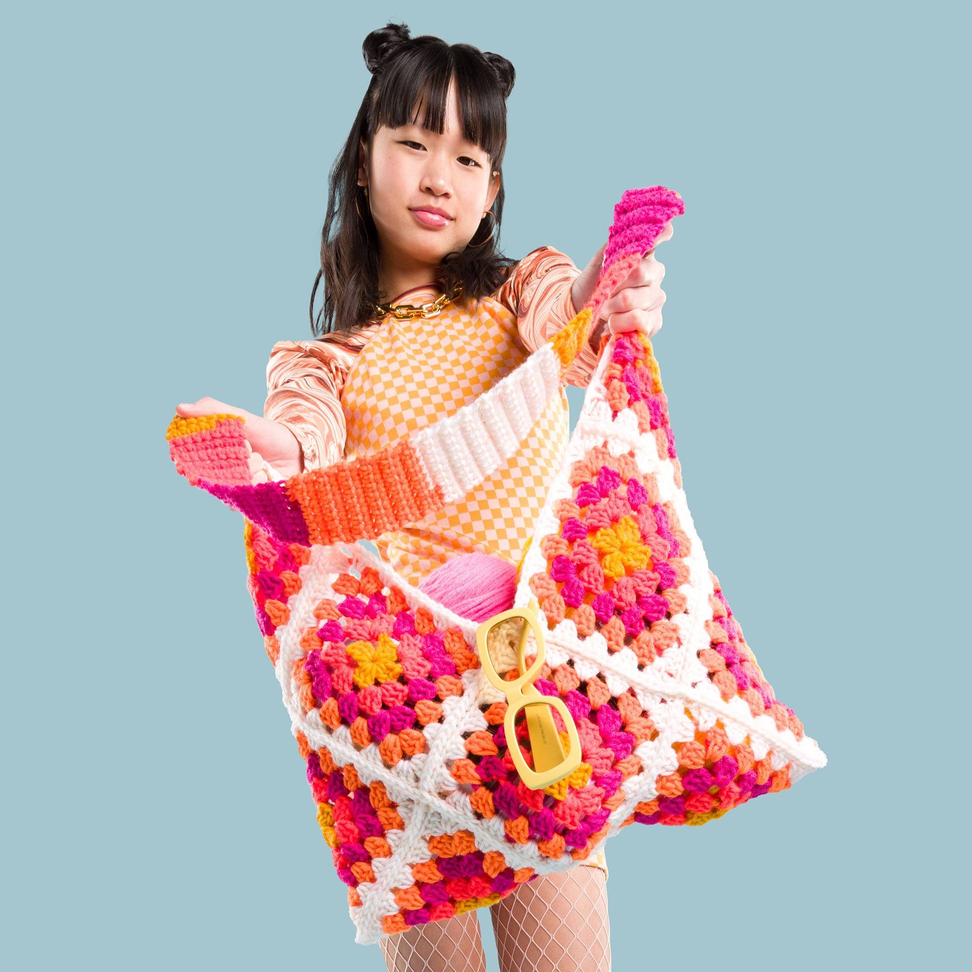 Free Red Heart Crochet Granny Square Serenity Bag Pattern