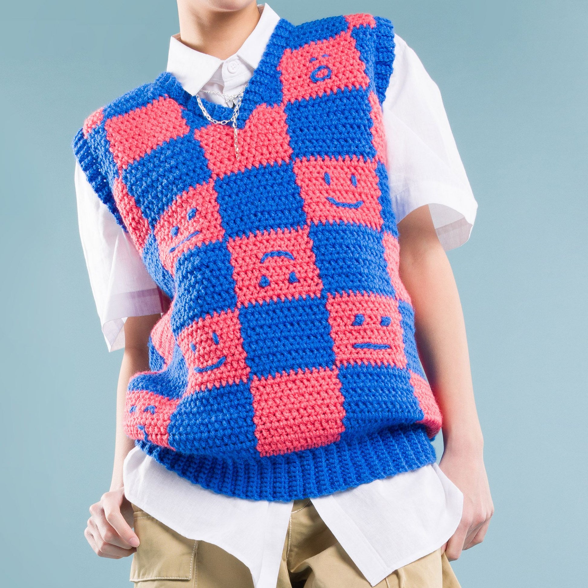 Free Red Heart Crochet Checkerboard Mood Sweater Vest Pattern