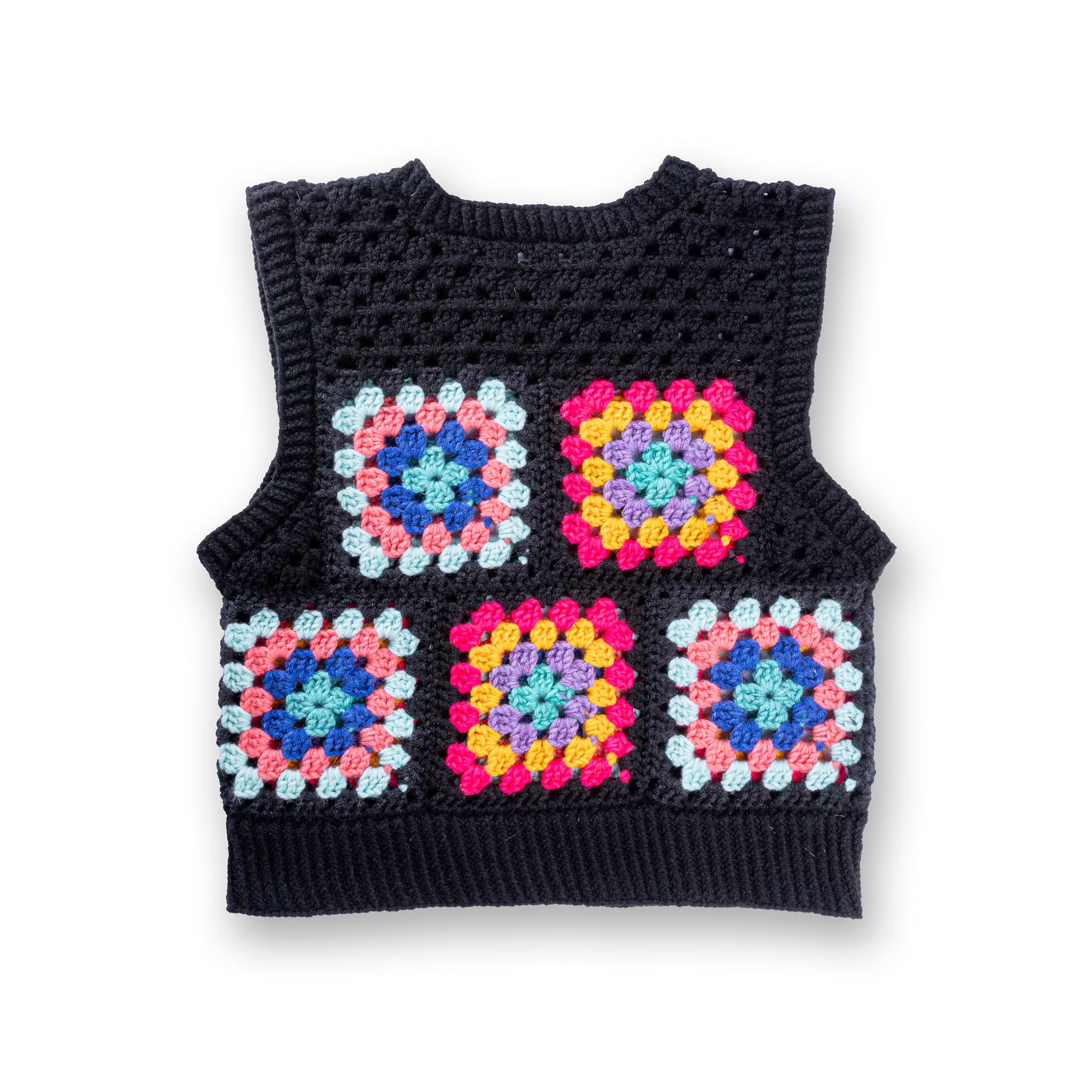 Free Red Heart Crochet Granny Vest With Knit Details Pattern