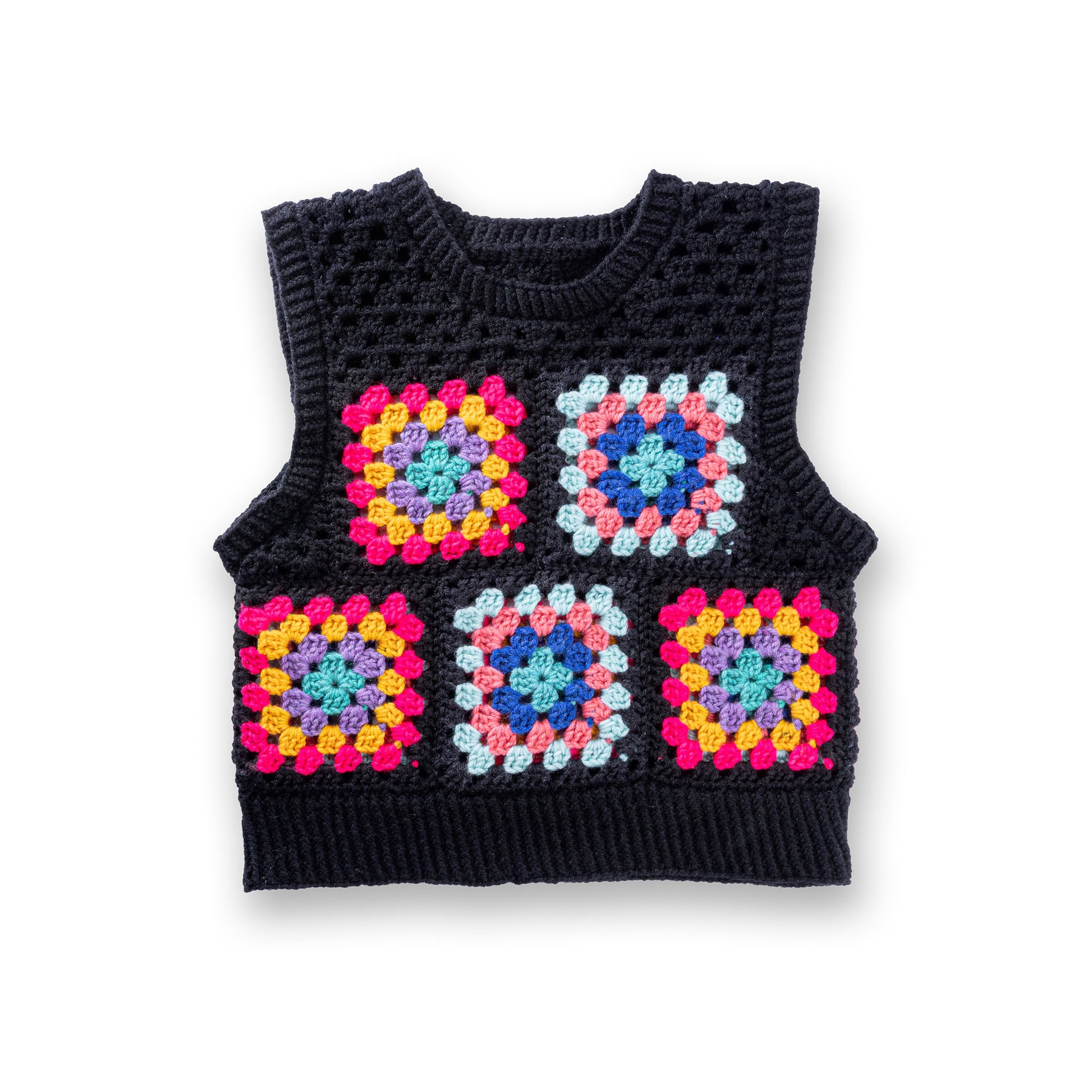 Free Red Heart Crochet Granny Vest With Knit Details Pattern