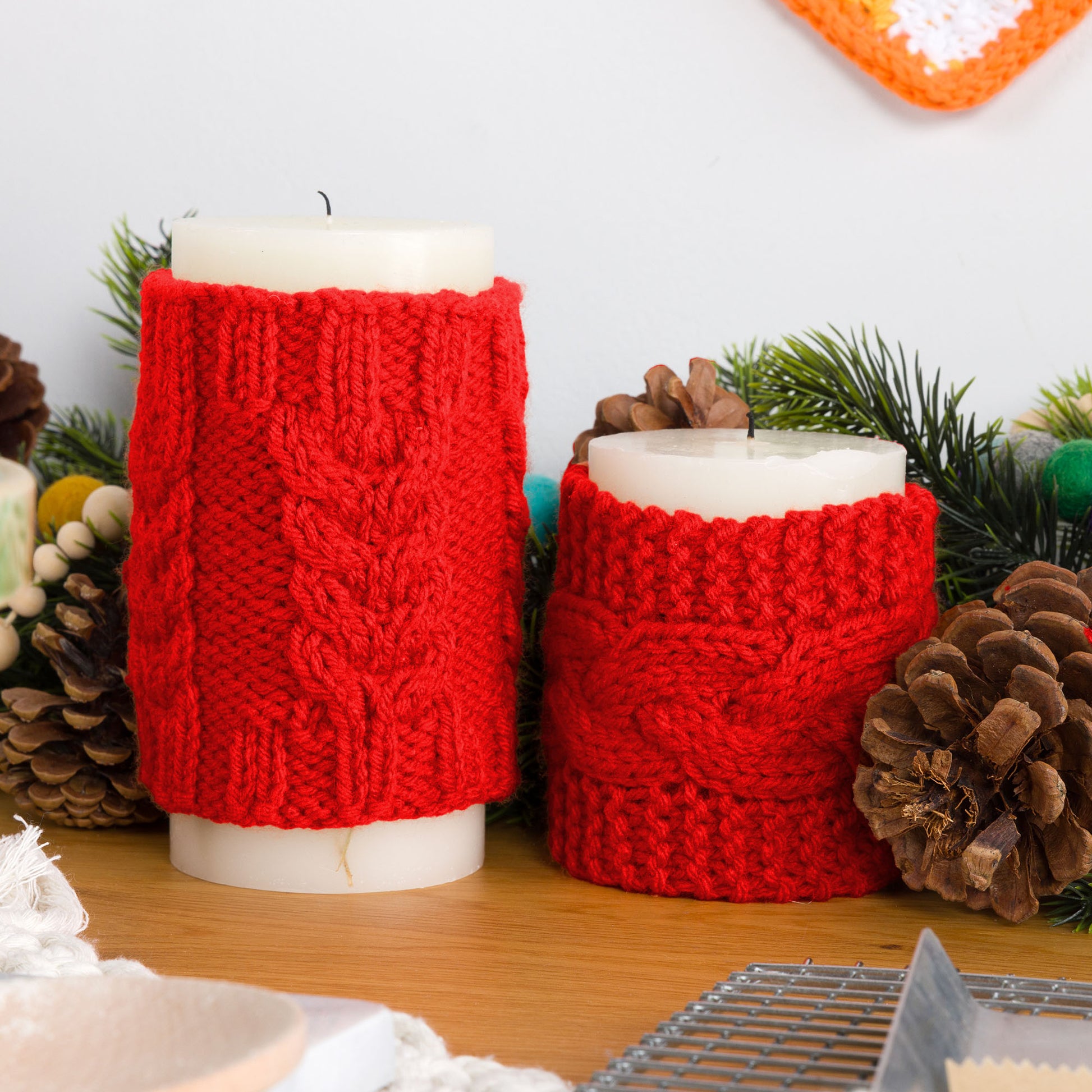 Free Red Heart Cable Knit Candle Cozies Pattern