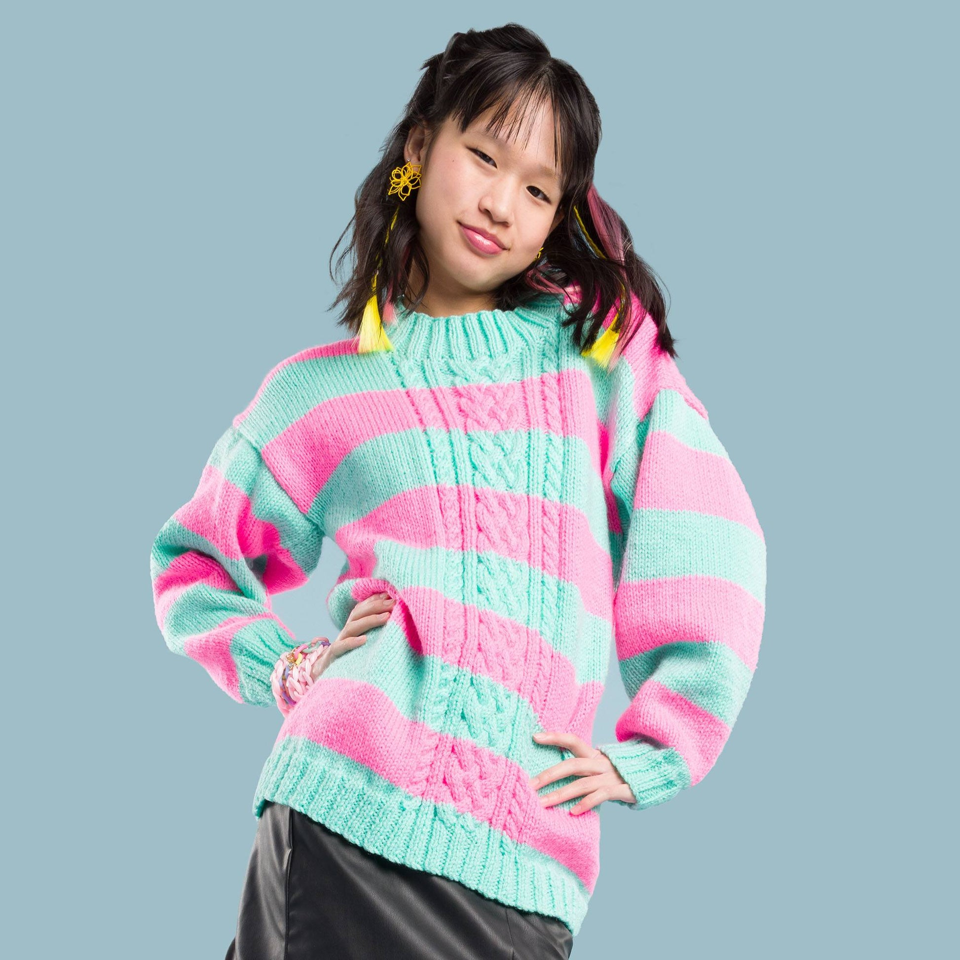 Free Red Heart Knit Visual Cable Front Pullover Pattern
