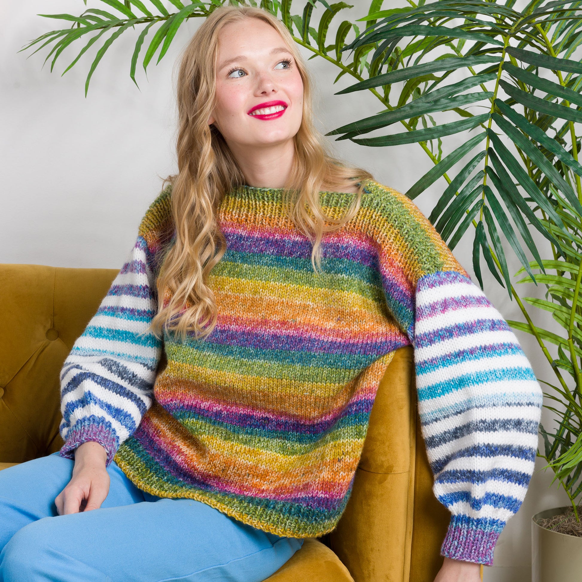 Free Red Heart Crochet Candy Stripes Knit Pullover Pattern