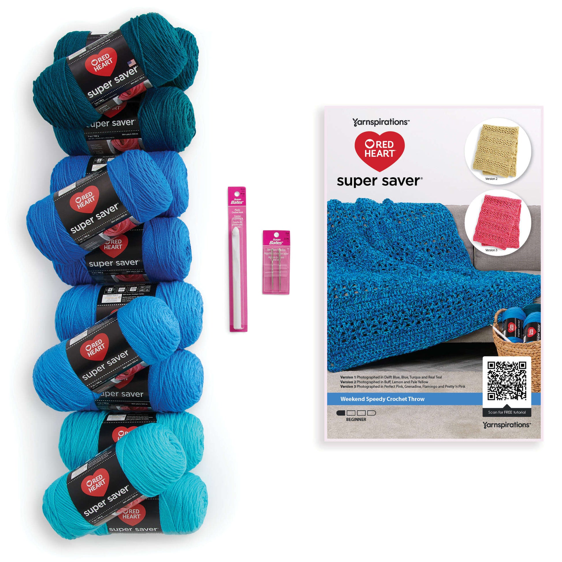 Red Heart Super Saver #4 Medium Acrylic Yarn, Blue 7oz/198g, 364 Yards (9 Pack), Size: Medium (4)