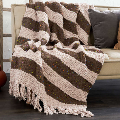 Bernat Let's Stripe it Cozy Knit Throw Knit Blanket made in Bernat Blanket Confetti yarn