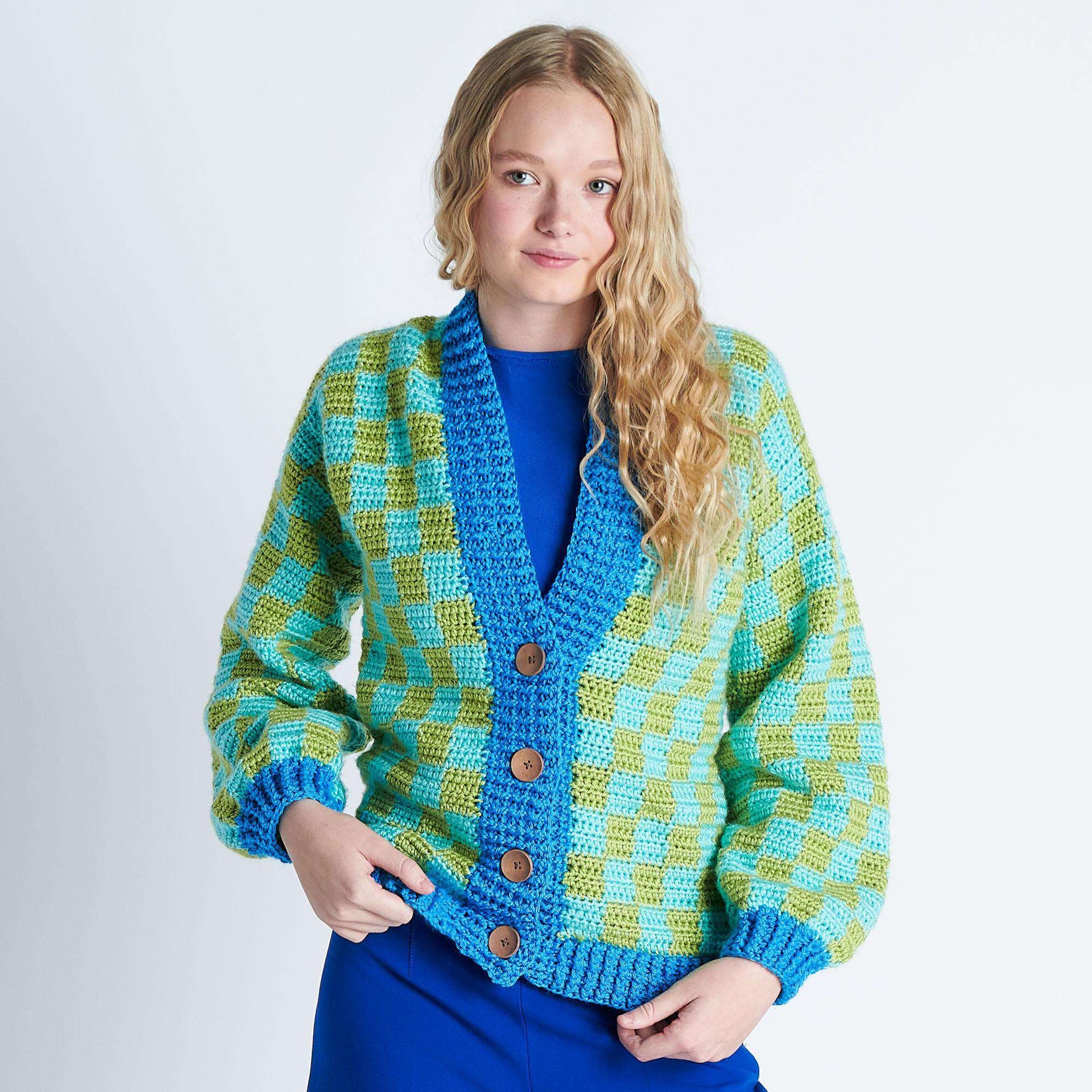 Free Caron Checkered Cardigan Crochet Pattern | Yarnspirations