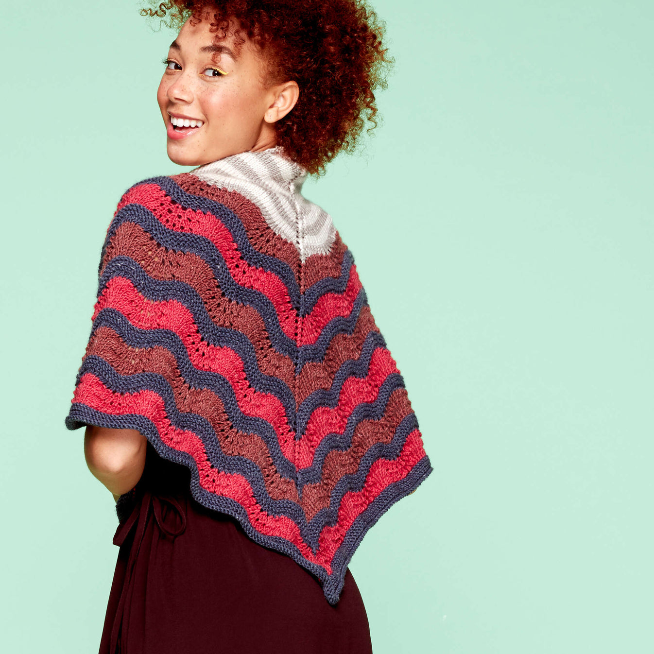 Caron X Pantone Old Shale Striped Knit Shawl | Yarnspirations