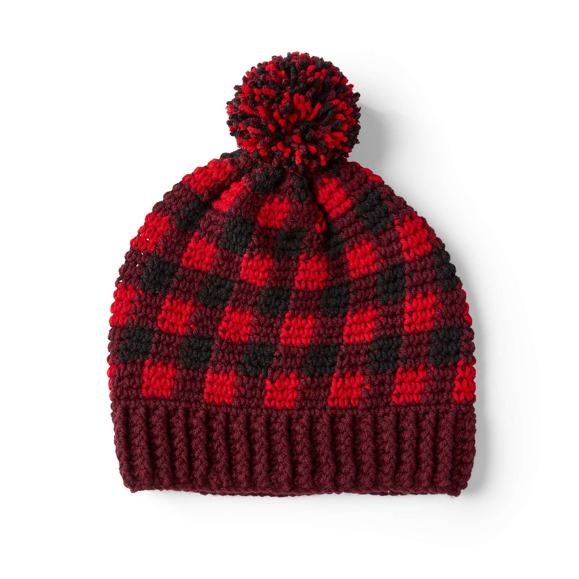 Free Red Heart Crochet Buffalo Plaid Hat Pattern