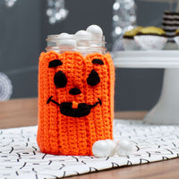 Red Heart Crochet Spooky Pumpkin Jar Cozy