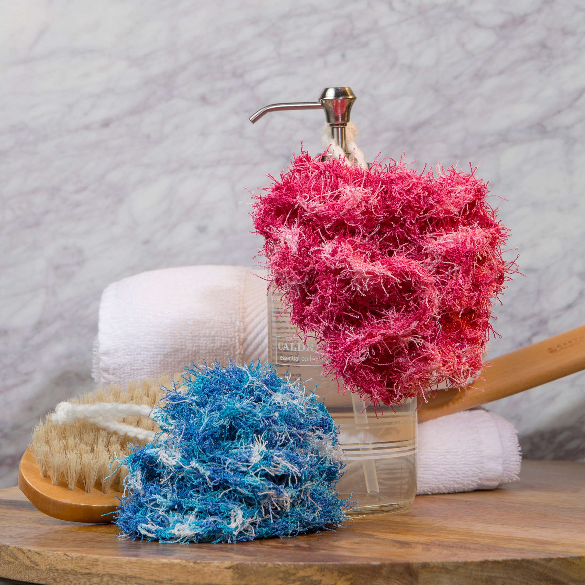 Knit and Crochet Flowers in Red Heart Scrubby Yarns