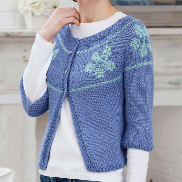 Red Heart Floral Yoke Knit Cardigan Pattern | Yarnspirations