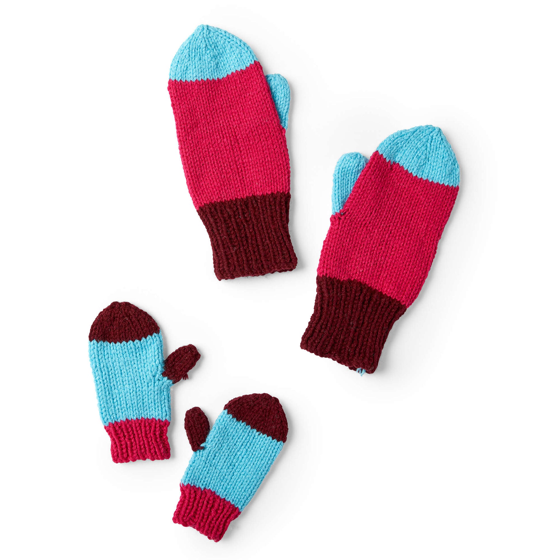Red Heart Colorblock Family Knit Mittens | Yarnspirations